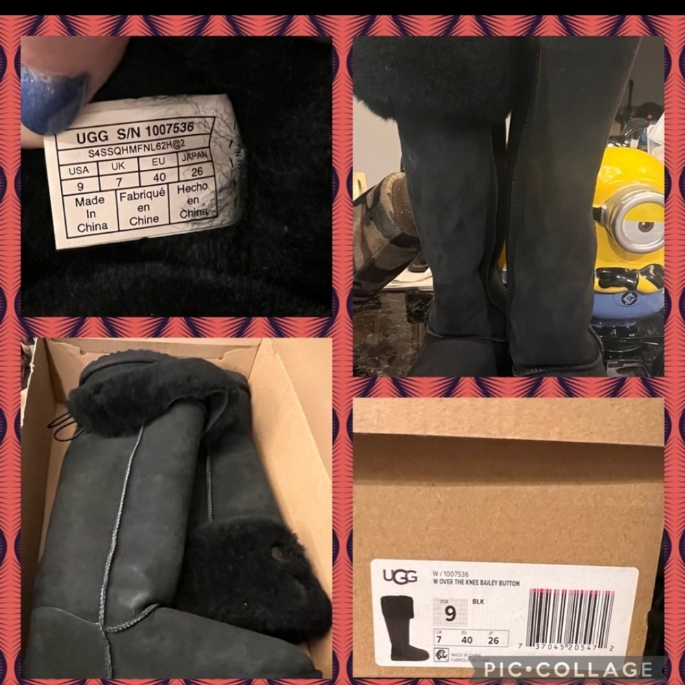 BNIB Ugg Woman’s Over The Knee Bailey Button Black Suede Boots